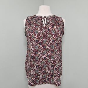 LOFT Womens Top Blouse Burgundy Cabernet Sleeveless Floral Casual Work Size Med